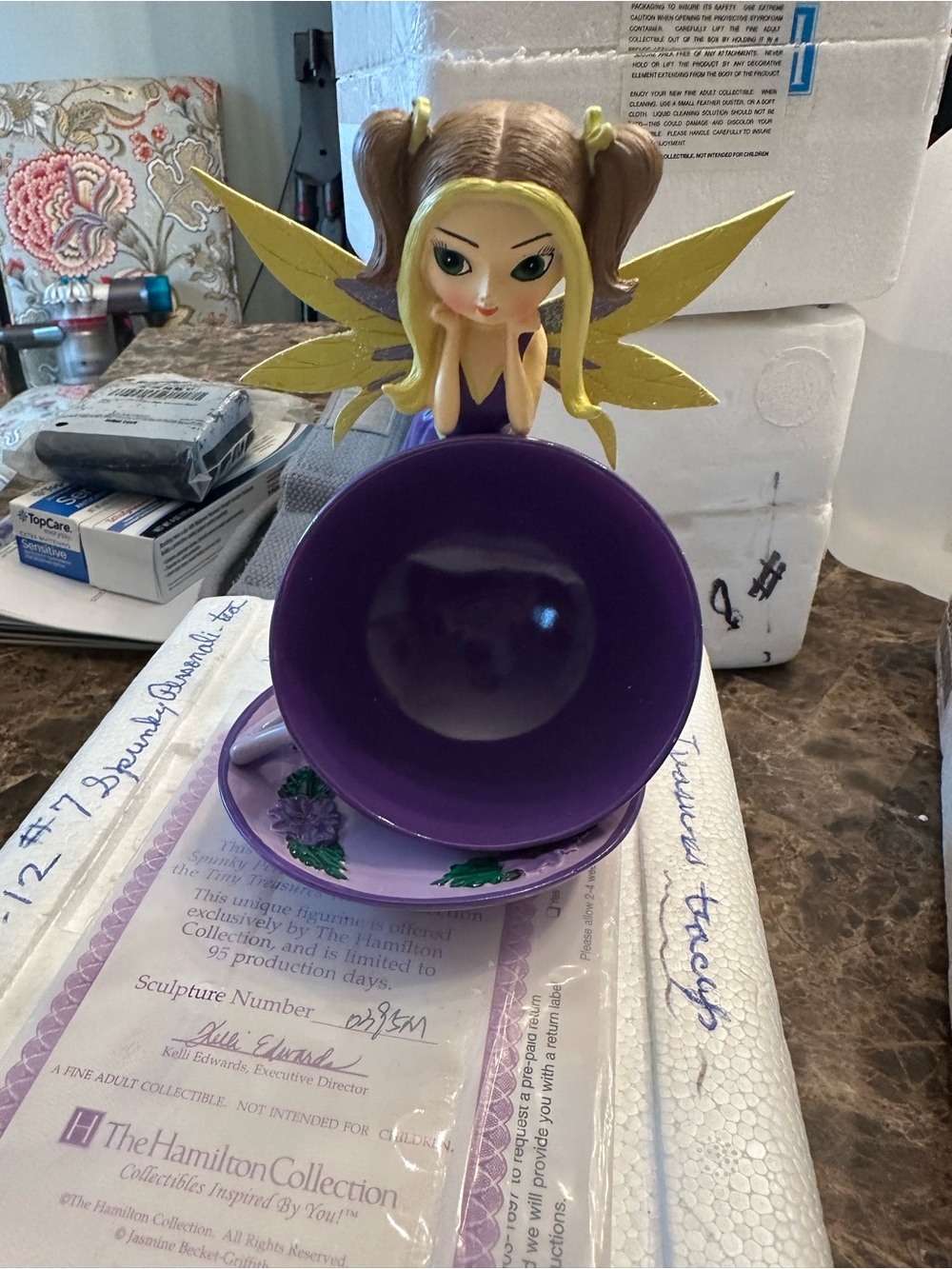 Janine Becket Griffith Purple Fairy Teacup Figurine